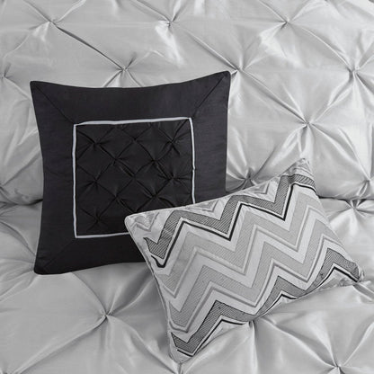 Set of Seven Gray Full Ring Stitch Polyester Sham And Comforter HomeRoots