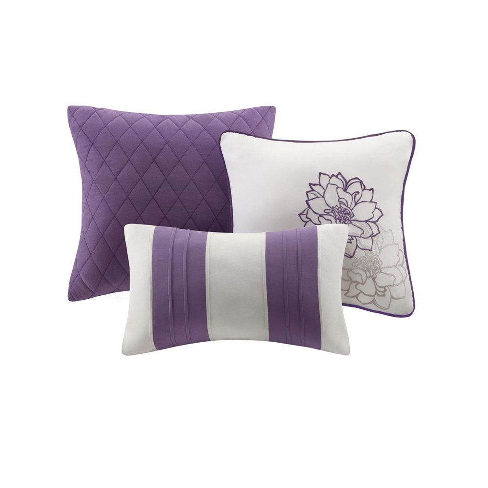 Set of Seven Purple And White Floral Queen Ring Stitch Sham And Comforter HomeRoots