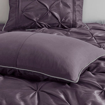 Set of Seven Plum King Ring Stitch Polyester Sham And Comforter HomeRoots