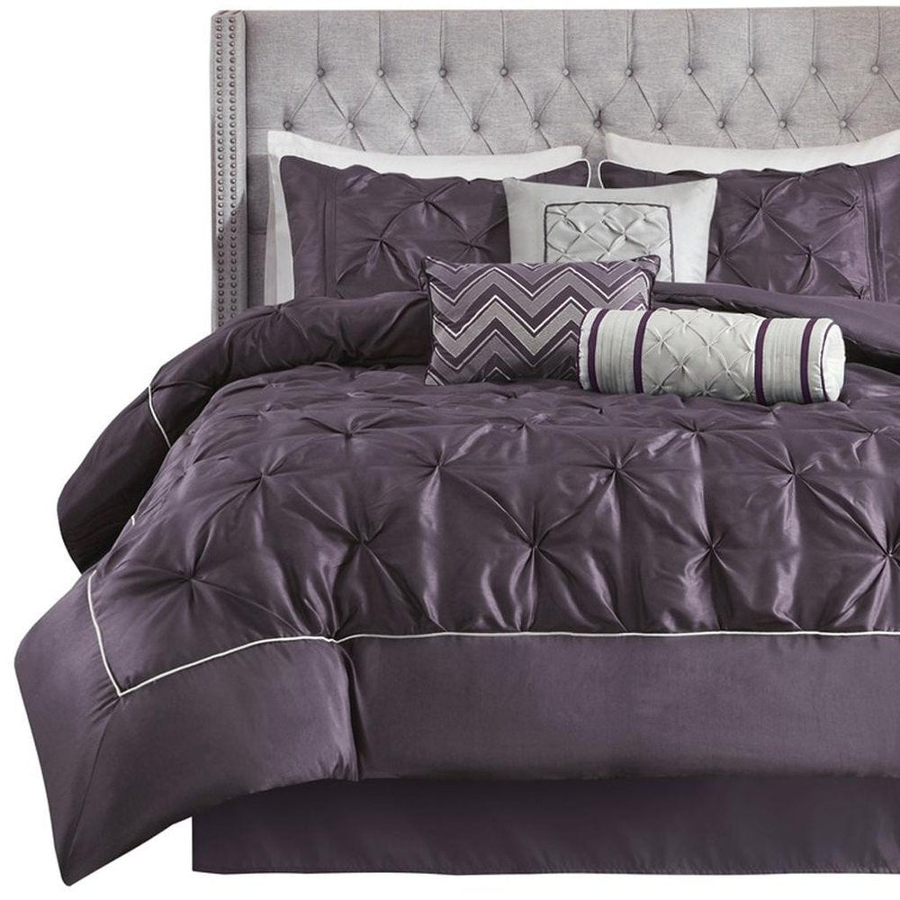 Set of Seven Plum King Ring Stitch Polyester Sham And Comforter HomeRoots