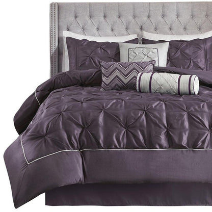 Set of Seven Plum King Ring Stitch Polyester Sham And Comforter HomeRoots