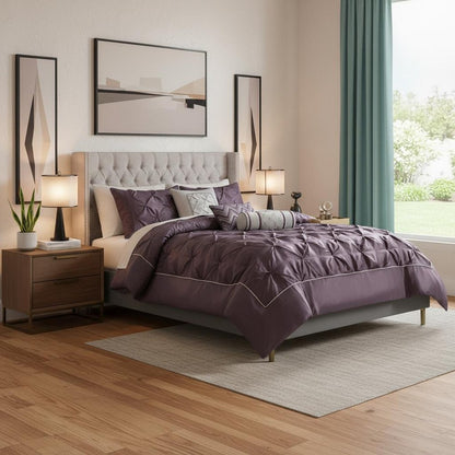 Set of Seven Plum King Ring Stitch Polyester Sham And Comforter HomeRoots