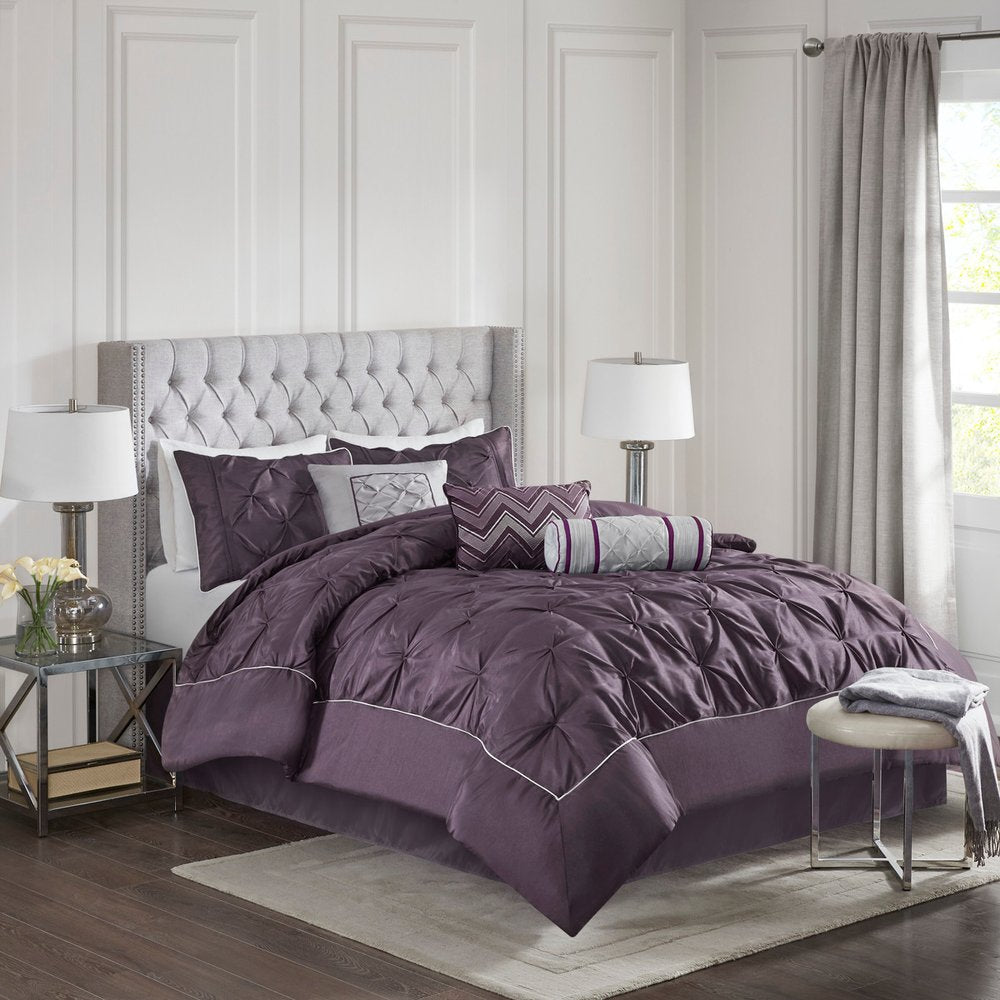 Set of Seven Plum King Ring Stitch Polyester Sham And Comforter HomeRoots