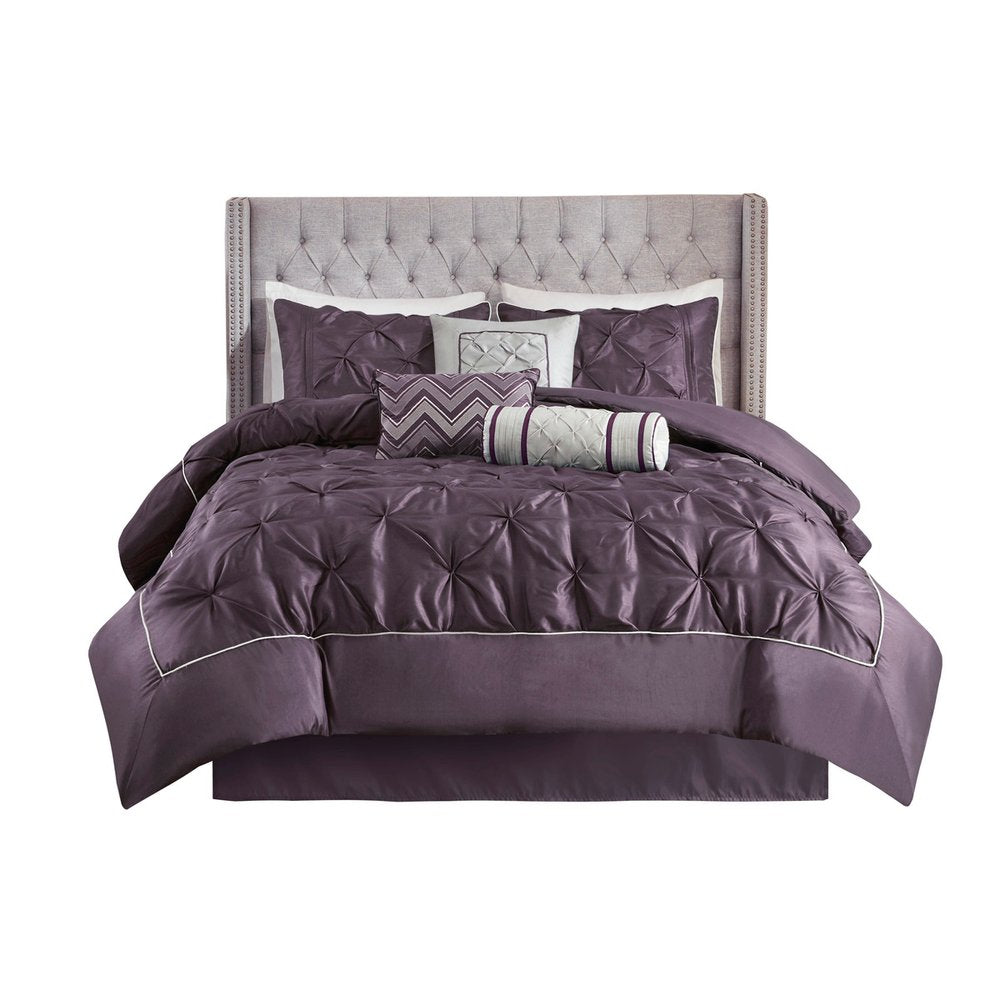 Set of Seven Plum King Ring Stitch Polyester Sham And Comforter HomeRoots