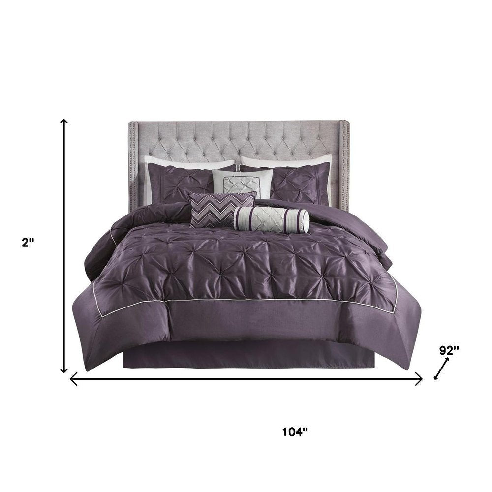 Set of Seven Plum King Ring Stitch Polyester Sham And Comforter HomeRoots