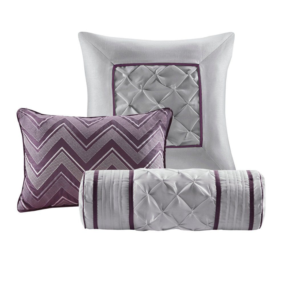 Set of Seven Plum Queen Ring Stitch Polyester Sham And Comforter HomeRoots