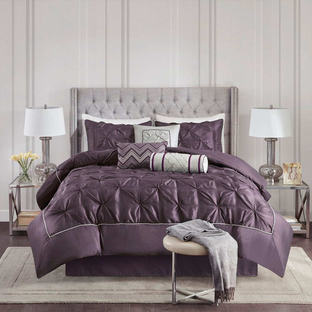 Set of Seven Plum Queen Ring Stitch Polyester Sham And Comforter HomeRoots