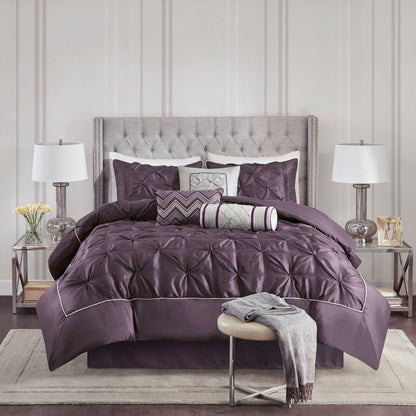 Set of Seven Plum Queen Ring Stitch Polyester Sham And Comforter HomeRoots
