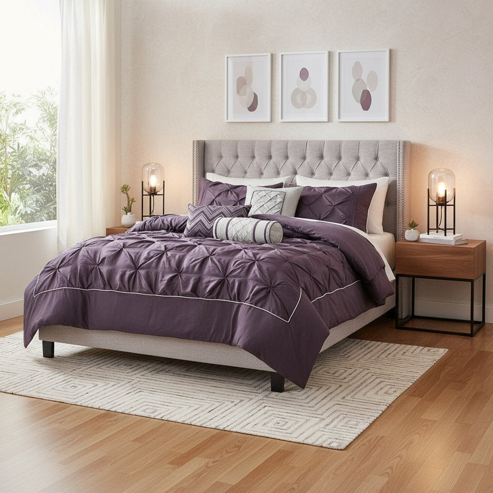 Set of Seven Plum Queen Ring Stitch Polyester Sham And Comforter HomeRoots