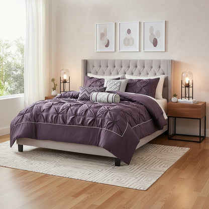 Set of Seven Plum Queen Ring Stitch Polyester Sham And Comforter HomeRoots