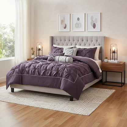 Set of Seven Plum Queen Ring Stitch Polyester Sham And Comforter HomeRoots