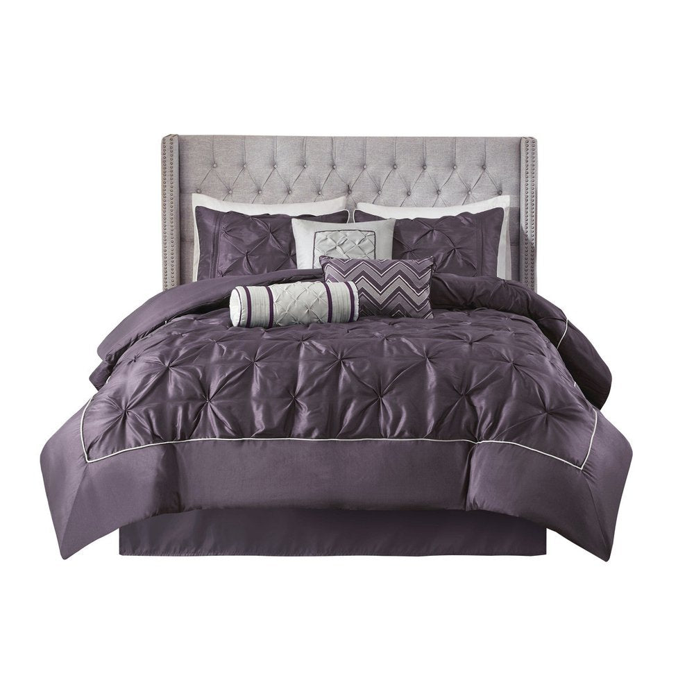 Set of Seven Plum Queen Ring Stitch Polyester Sham And Comforter HomeRoots