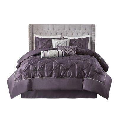Set of Seven Plum Queen Ring Stitch Polyester Sham And Comforter HomeRoots