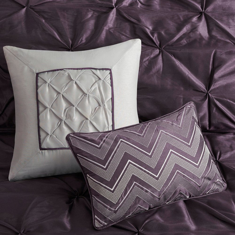 Set of Seven Plum Queen Ring Stitch Polyester Sham And Comforter HomeRoots