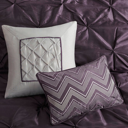 Set of Seven Plum Queen Ring Stitch Polyester Sham And Comforter HomeRoots