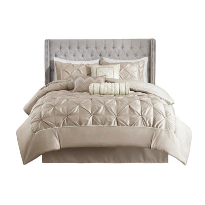 Set of Seven Taupe King Ring Stitch Polyester Sham And Comforter HomeRoots