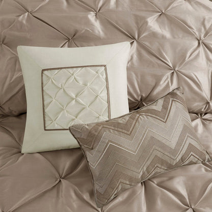 Set of Seven Taupe King Ring Stitch Polyester Sham And Comforter HomeRoots