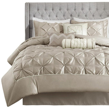 Set of Seven Taupe King Ring Stitch Polyester Sham And Comforter HomeRoots