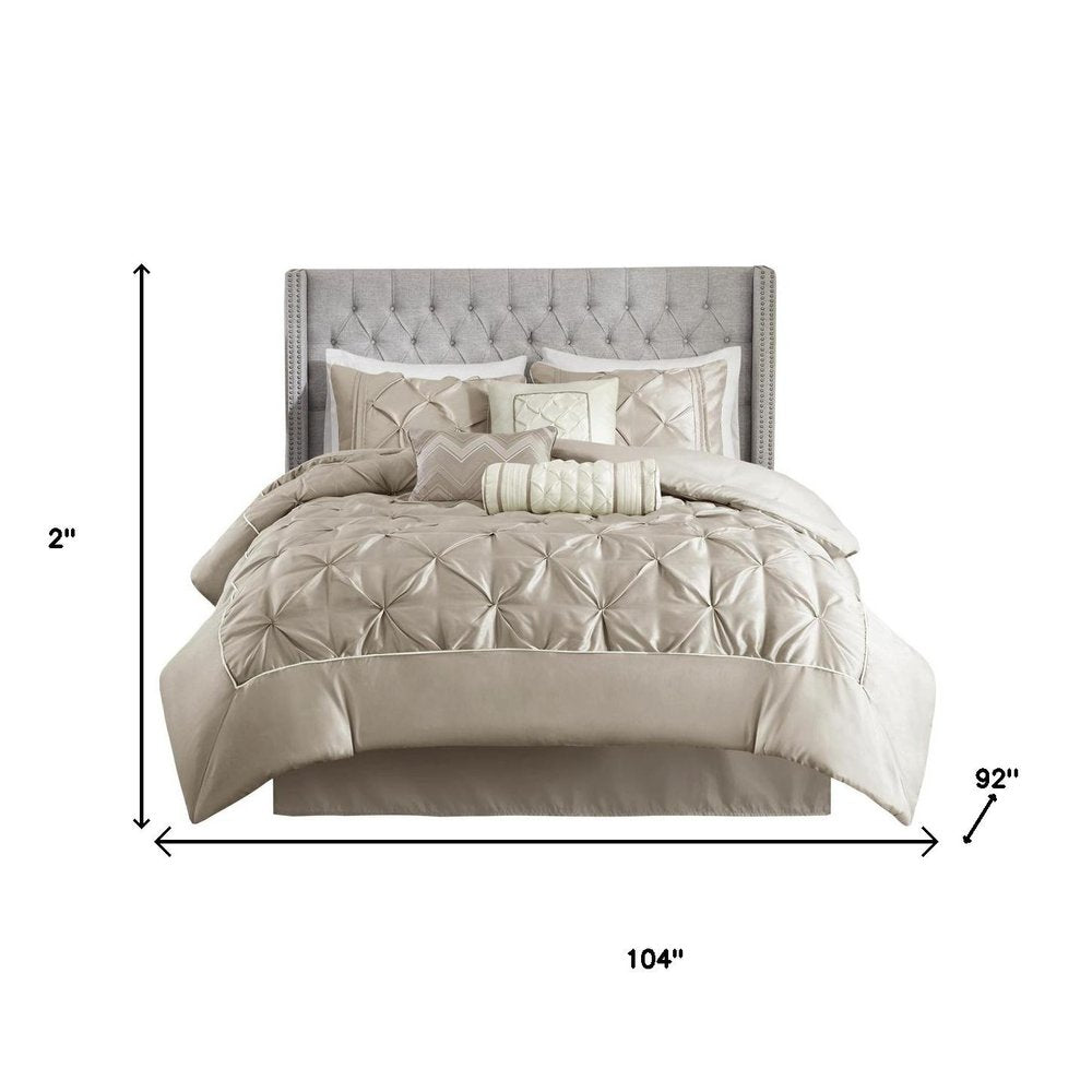Set of Seven Taupe King Ring Stitch Polyester Sham And Comforter HomeRoots