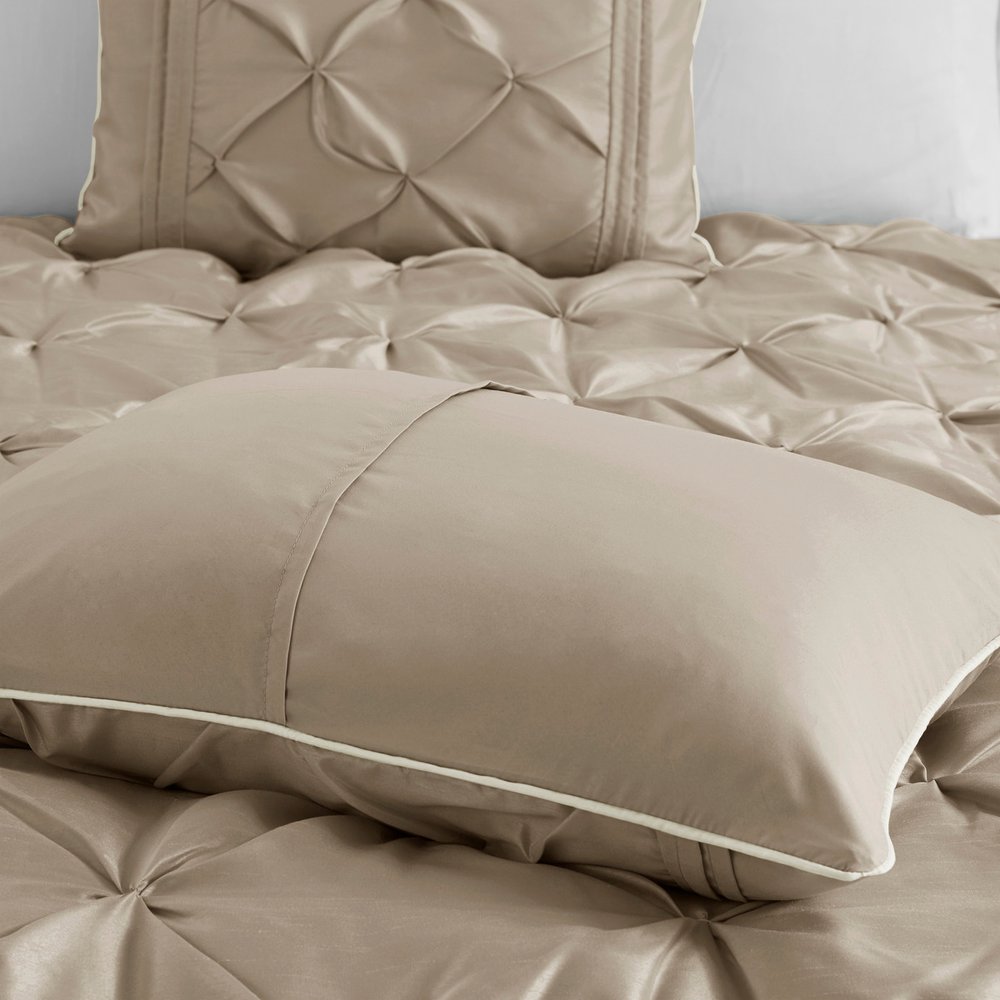 Set of Seven Taupe King Ring Stitch Polyester Sham And Comforter HomeRoots