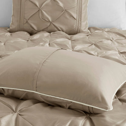Set of Seven Taupe King Ring Stitch Polyester Sham And Comforter HomeRoots