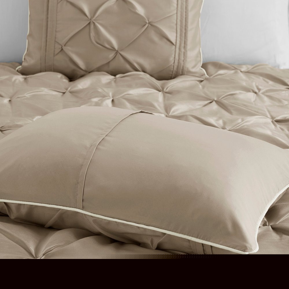 Set of Seven Taupe King Ring Stitch Polyester Sham And Comforter HomeRoots