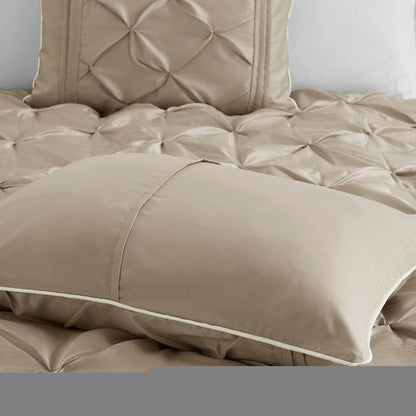Set of Seven Taupe King Ring Stitch Polyester Sham And Comforter HomeRoots