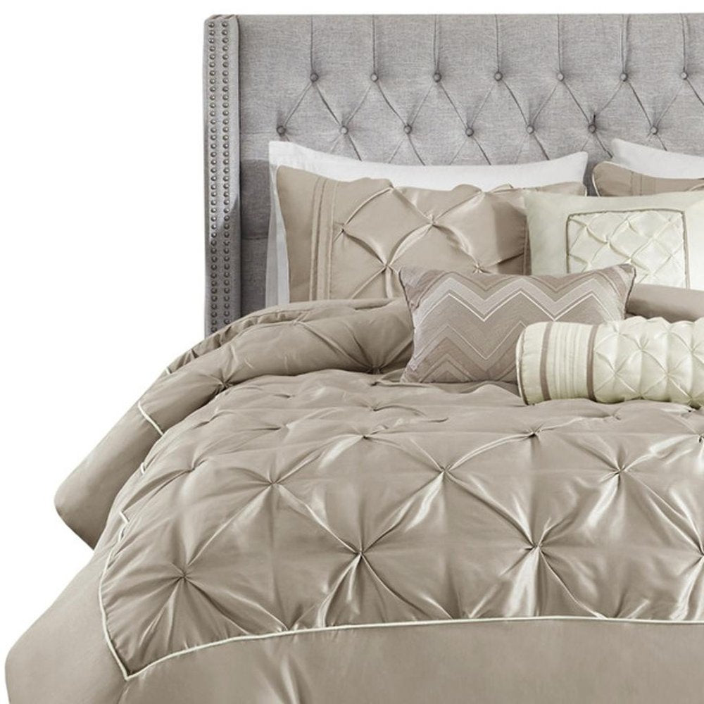 Set of Seven Taupe King Ring Stitch Polyester Sham And Comforter HomeRoots