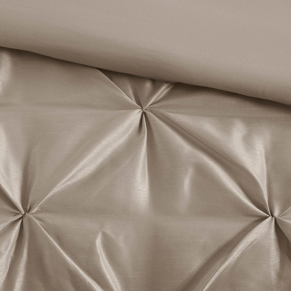 Set of Seven Taupe King Ring Stitch Polyester Sham And Comforter HomeRoots