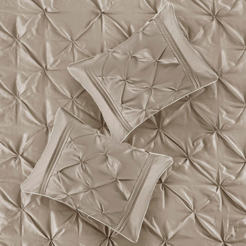 Set of Seven Taupe King Ring Stitch Polyester Sham And Comforter HomeRoots