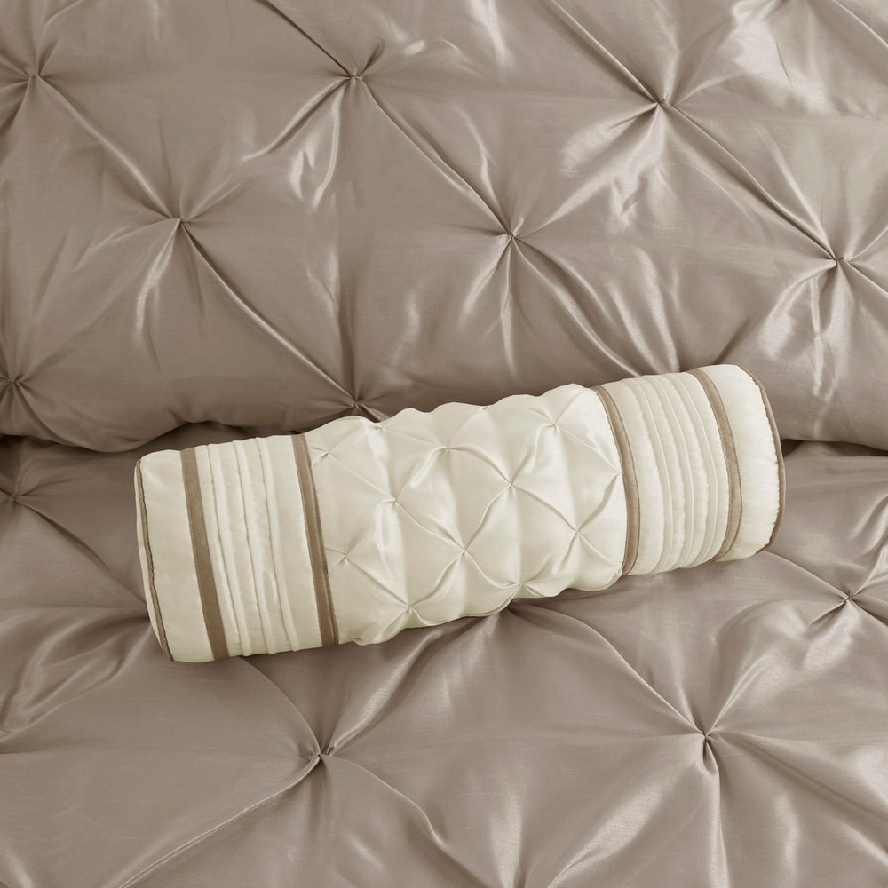 Set of Seven Taupe King Ring Stitch Polyester Sham And Comforter HomeRoots
