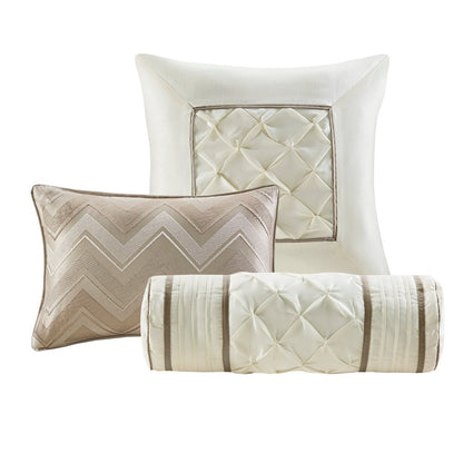 Set of Seven Taupe King Ring Stitch Polyester Sham And Comforter HomeRoots