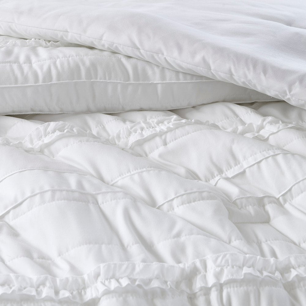 Set of Five White King Ring Stitch Polyester Sham And Comforter HomeRoots