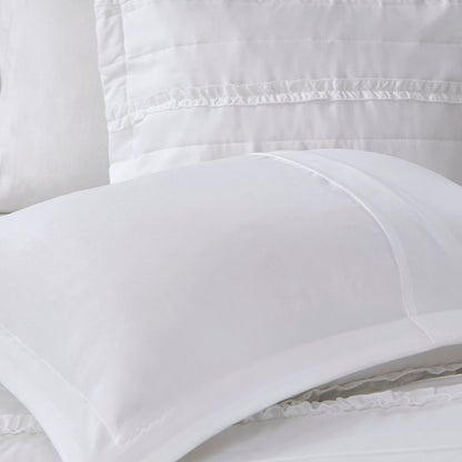 Set of Five White King Ring Stitch Polyester Sham And Comforter HomeRoots