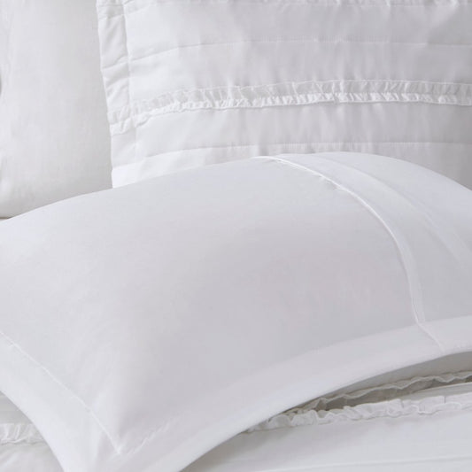Set of Five White King Ring Stitch Polyester Sham And Comforter HomeRoots