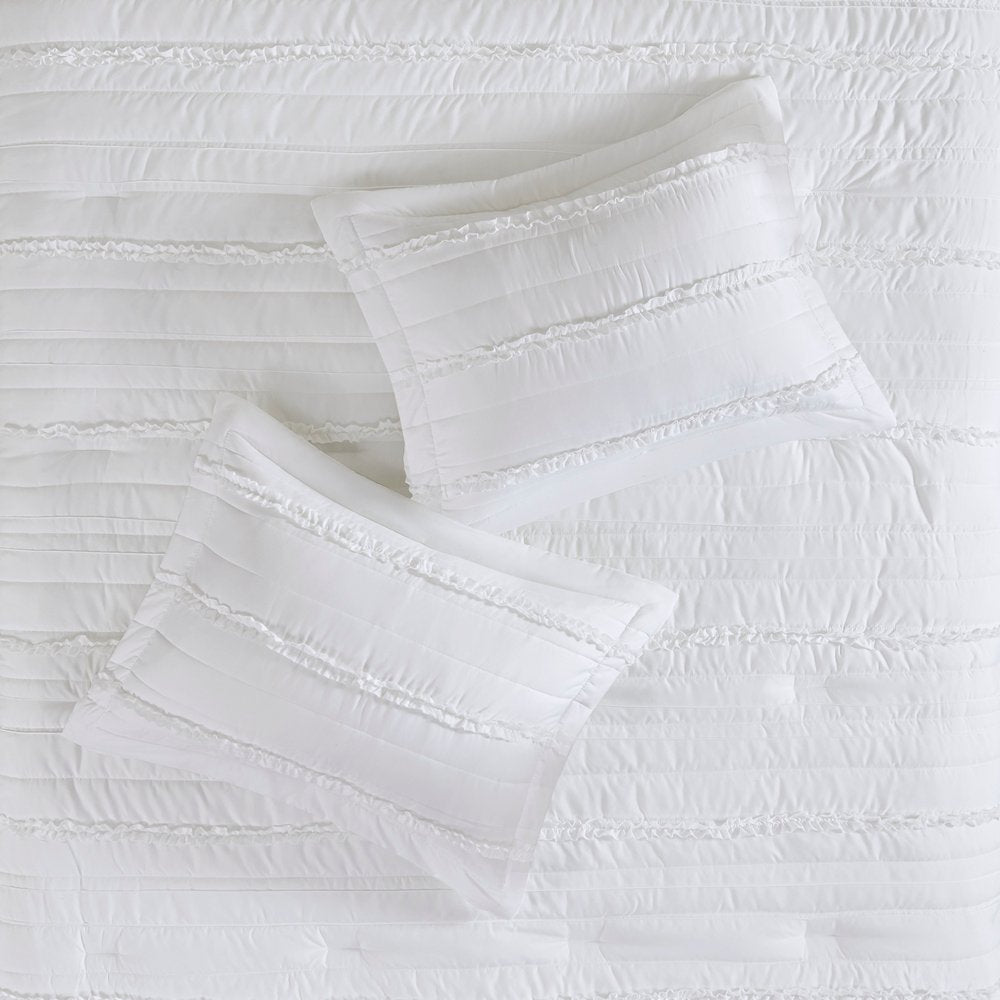 Set of Five White King Ring Stitch Polyester Sham And Comforter HomeRoots