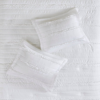 Set of Five White King Ring Stitch Polyester Sham And Comforter HomeRoots