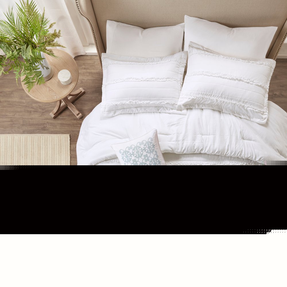 Set of Five White King Ring Stitch Polyester Sham And Comforter HomeRoots