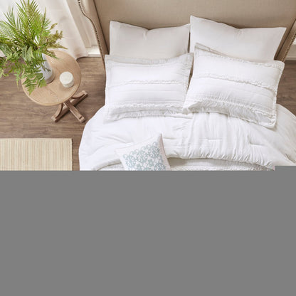 Set of Five White King Ring Stitch Polyester Sham And Comforter HomeRoots