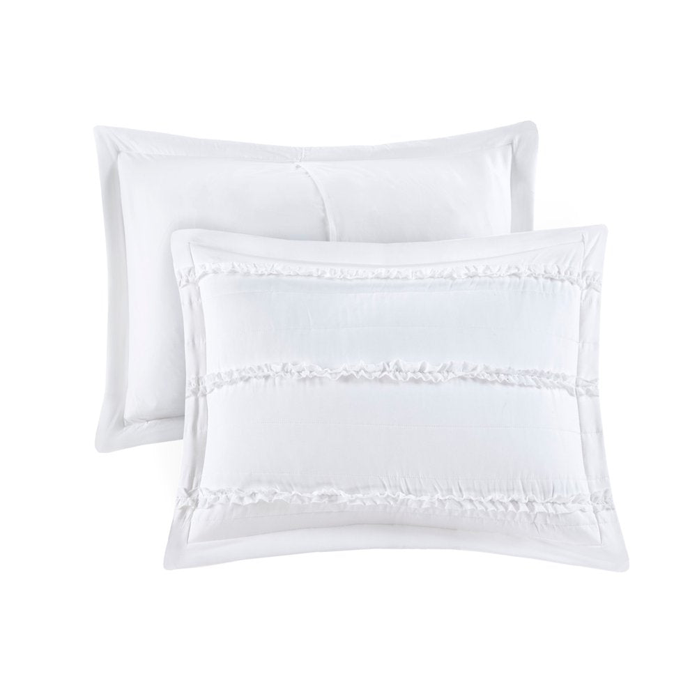 Set of Five White King Ring Stitch Polyester Sham And Comforter HomeRoots