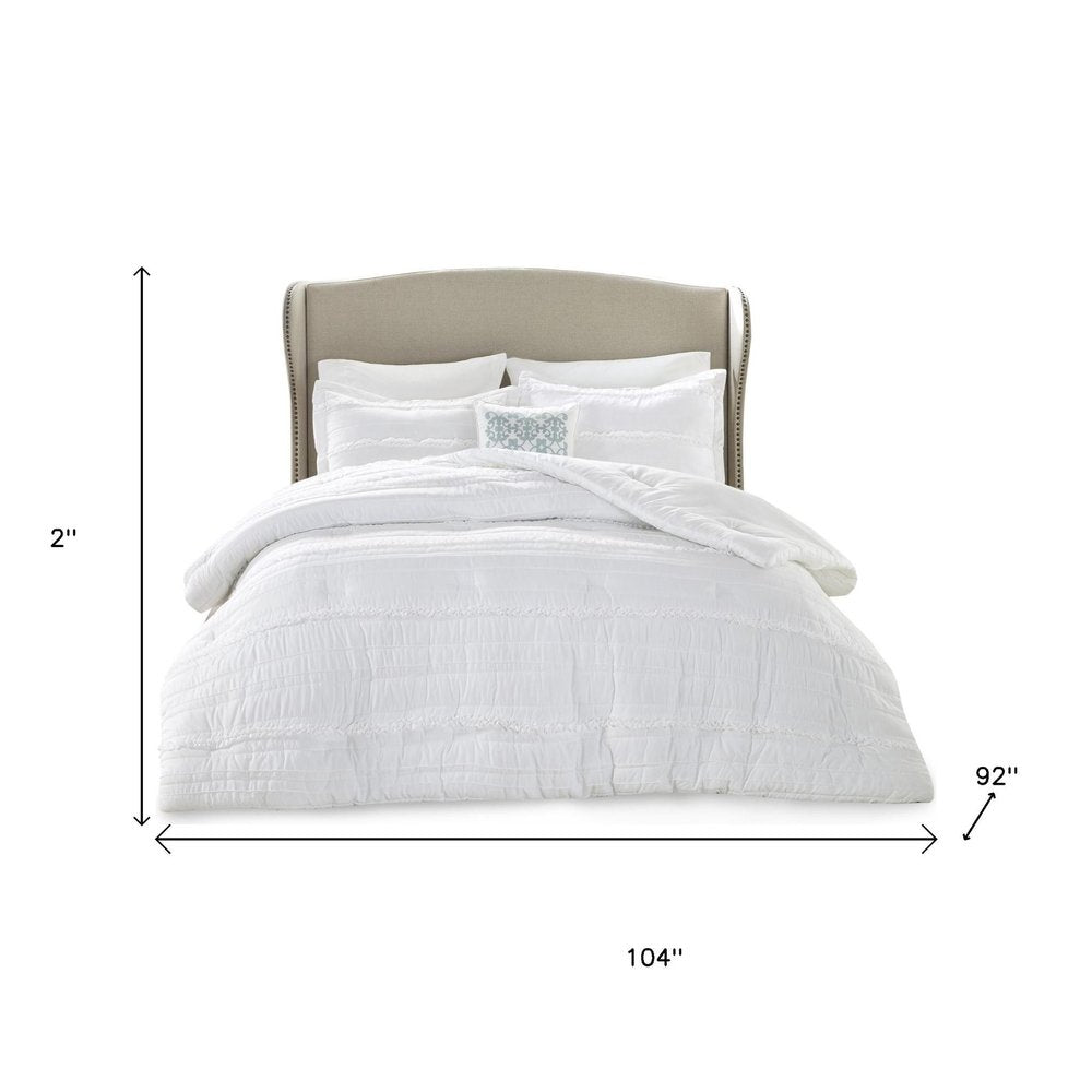 Set of Five White King Ring Stitch Polyester Sham And Comforter HomeRoots