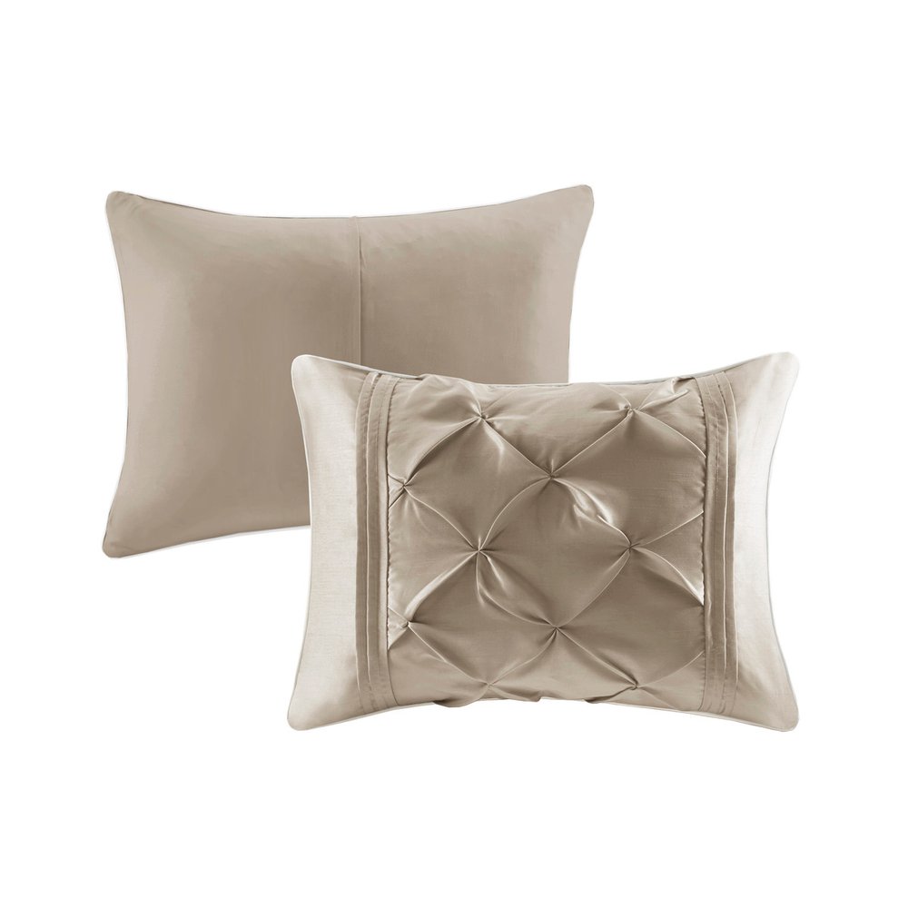 Set of Seven Taupe Queen Ring Stitch Polyester Sham And Comforter HomeRoots