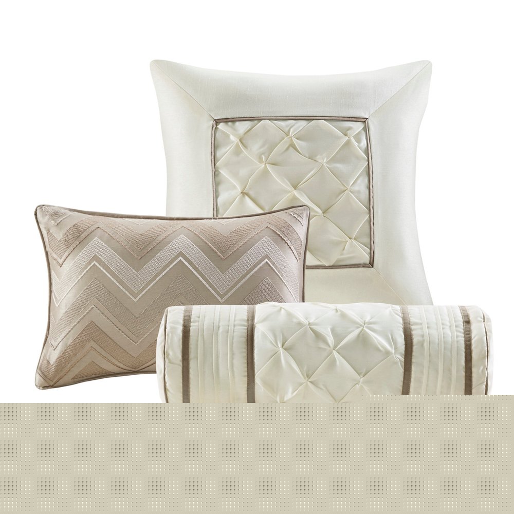 Set of Seven Taupe Queen Ring Stitch Polyester Sham And Comforter HomeRoots