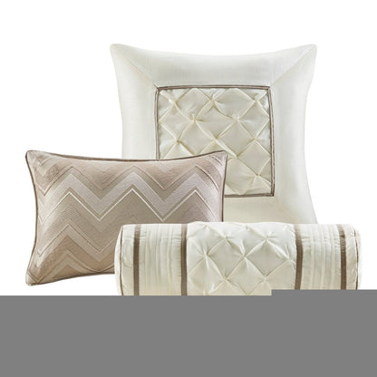 Set of Seven Taupe Queen Ring Stitch Polyester Sham And Comforter HomeRoots