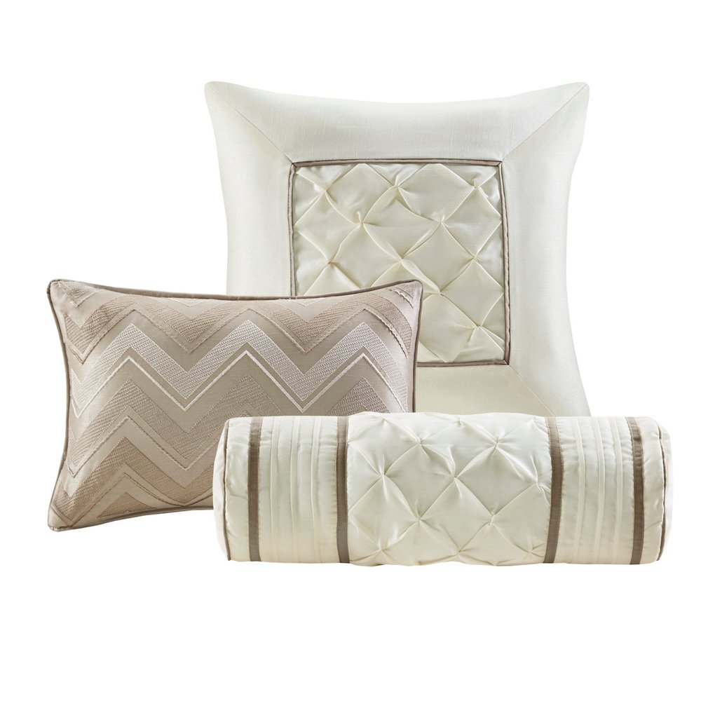 Set of Seven Taupe Queen Ring Stitch Polyester Sham And Comforter HomeRoots