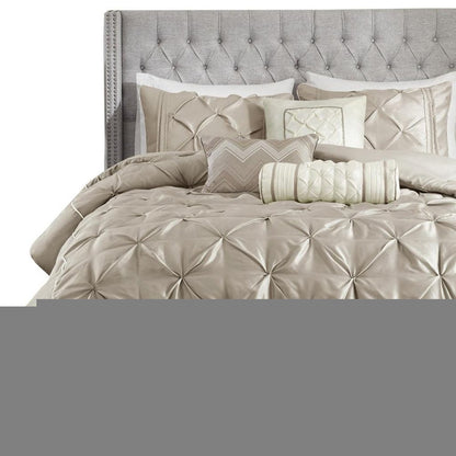 Set of Seven Taupe Queen Ring Stitch Polyester Sham And Comforter HomeRoots