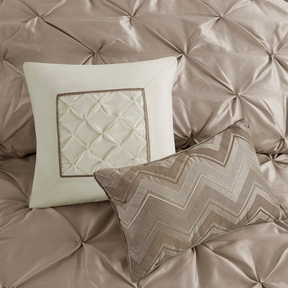 Set of Seven Taupe Queen Ring Stitch Polyester Sham And Comforter HomeRoots