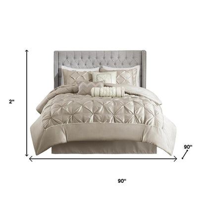 Set of Seven Taupe Queen Ring Stitch Polyester Sham And Comforter HomeRoots