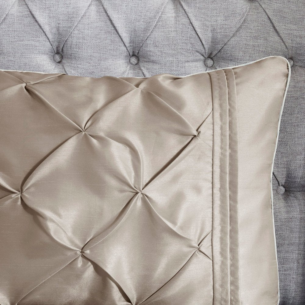 Set of Seven Taupe Queen Ring Stitch Polyester Sham And Comforter HomeRoots