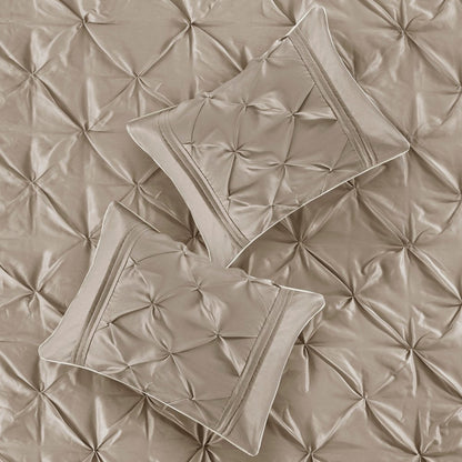 Set of Seven Taupe Queen Ring Stitch Polyester Sham And Comforter HomeRoots